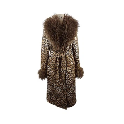 বিলাসবহুল চিতাবাঘ প্রিন্ট মঙ্গোলিয়ান ট্রিমিং কোট