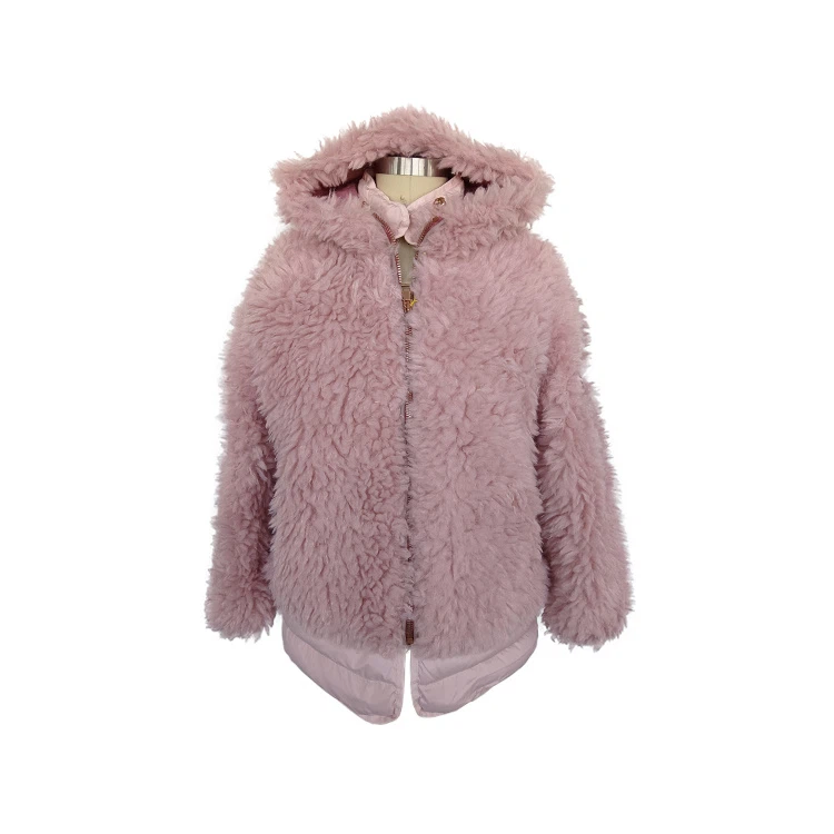 গোলাপী টেডি ফার বোম্বার জ্যাকেট হুডি